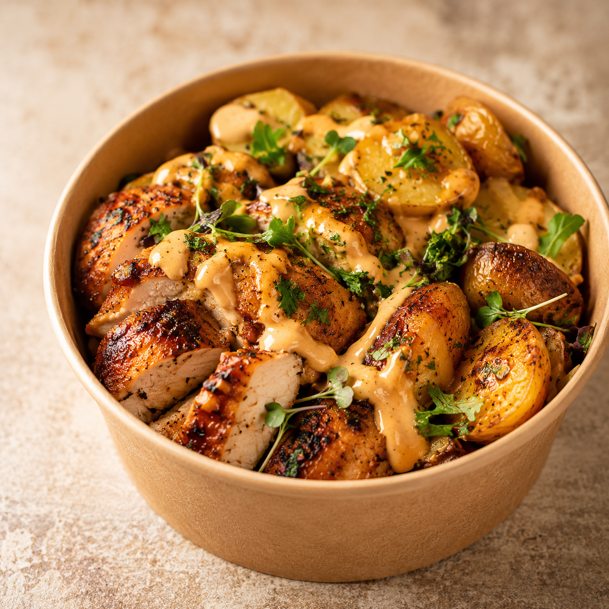 Chicken Bowl — poulet rôti avec batata et sauce